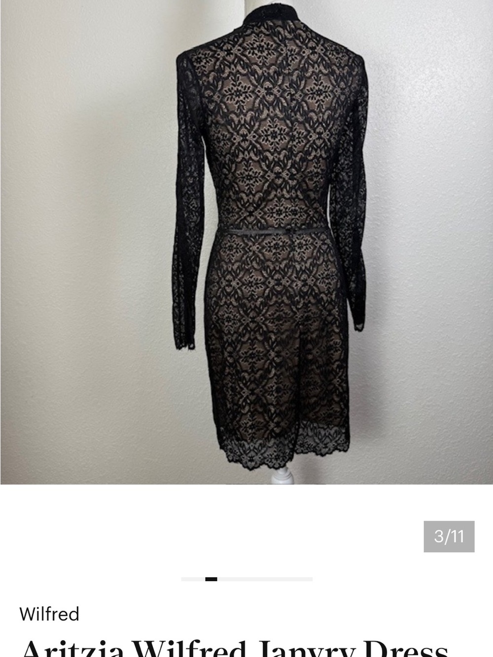 New Wilfred Aritzia Janvry Black Nude Lace Long-Sleeve Mini Dress - Picture 8 of 14